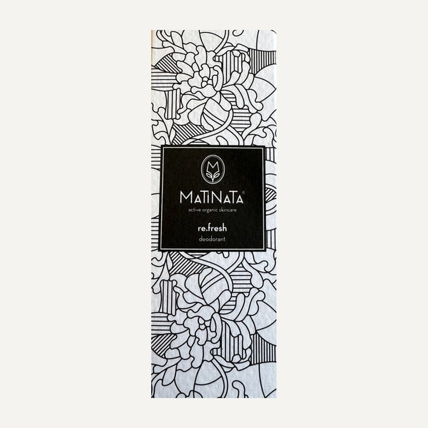 Matinata re.fresh deodorant spray 50 ml, certified organic – bottle with its recycled-paper box