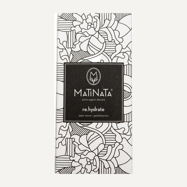 Matinata re.hydrate hyaluronic water serum 30 ml, certified organic – bottle with its recycled-paper box